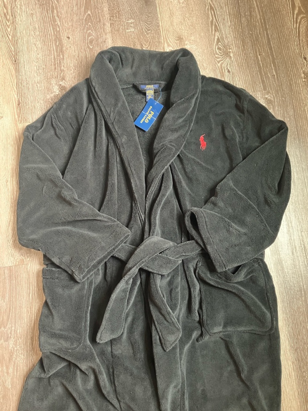Polo by Ralph Lauren Black Fleece Robe with Red Pony - Picture 7 of 11